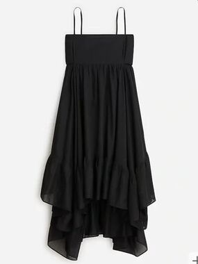 J. Crew Black Spaghetti-Strap Handkerchief-Hem Midi Beach Dress XS